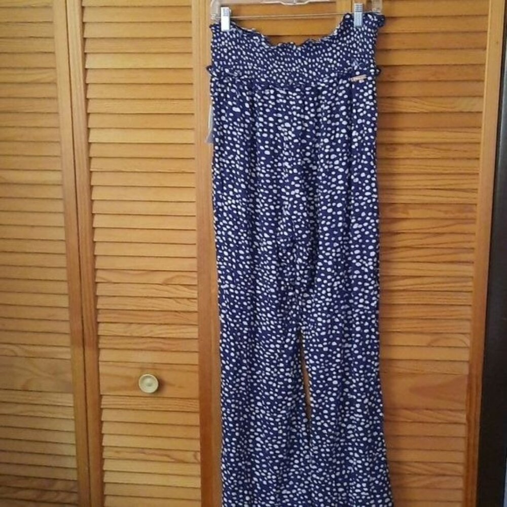 Raisins Curve NWT Navy White Elastic Ruffle Waistband Wide Leg Cover Up Pants 1X